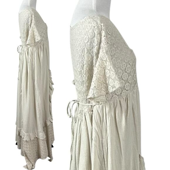 Free People Ethereal Bohemian Bring The Romance Midi Maxi Dress Neutral Medium - Picture 9 of 16
